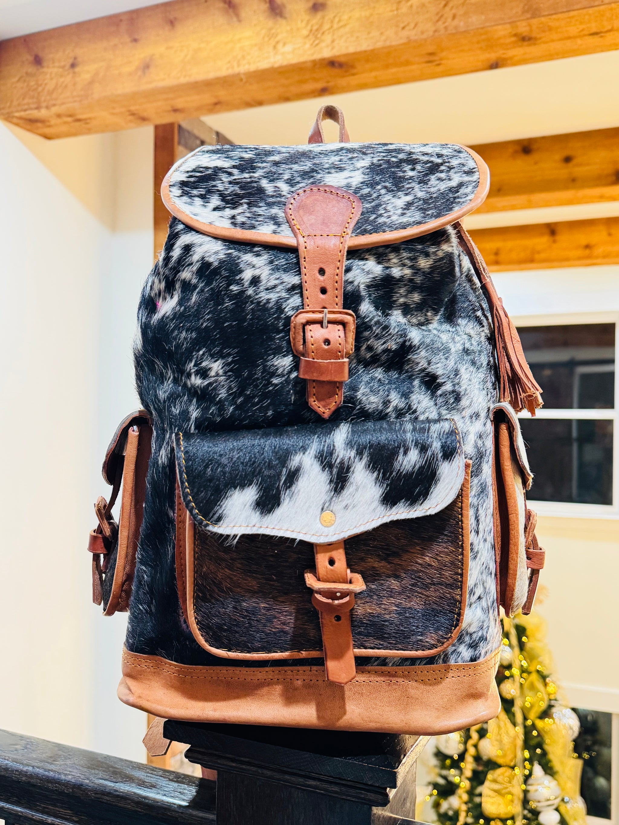 cow leather backpack Color:ROYAL Lake Fishing Hook Sizes: Laker Chaser Canvas/Faux Leather exterior