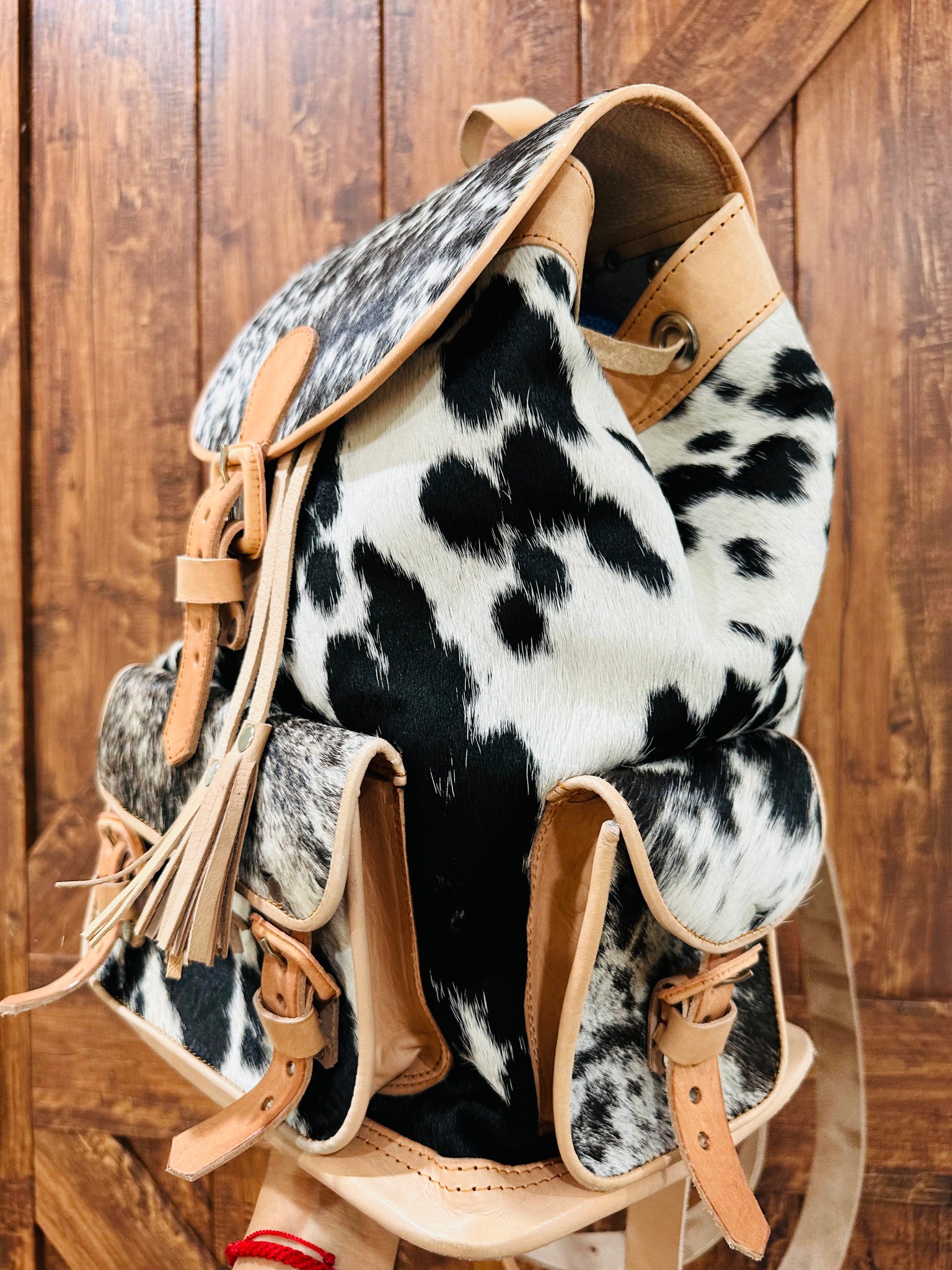 cow leather backpack | Cowhide Panels Natural Brown StS Ranchwear Odessa Cowhide Backpack Purse